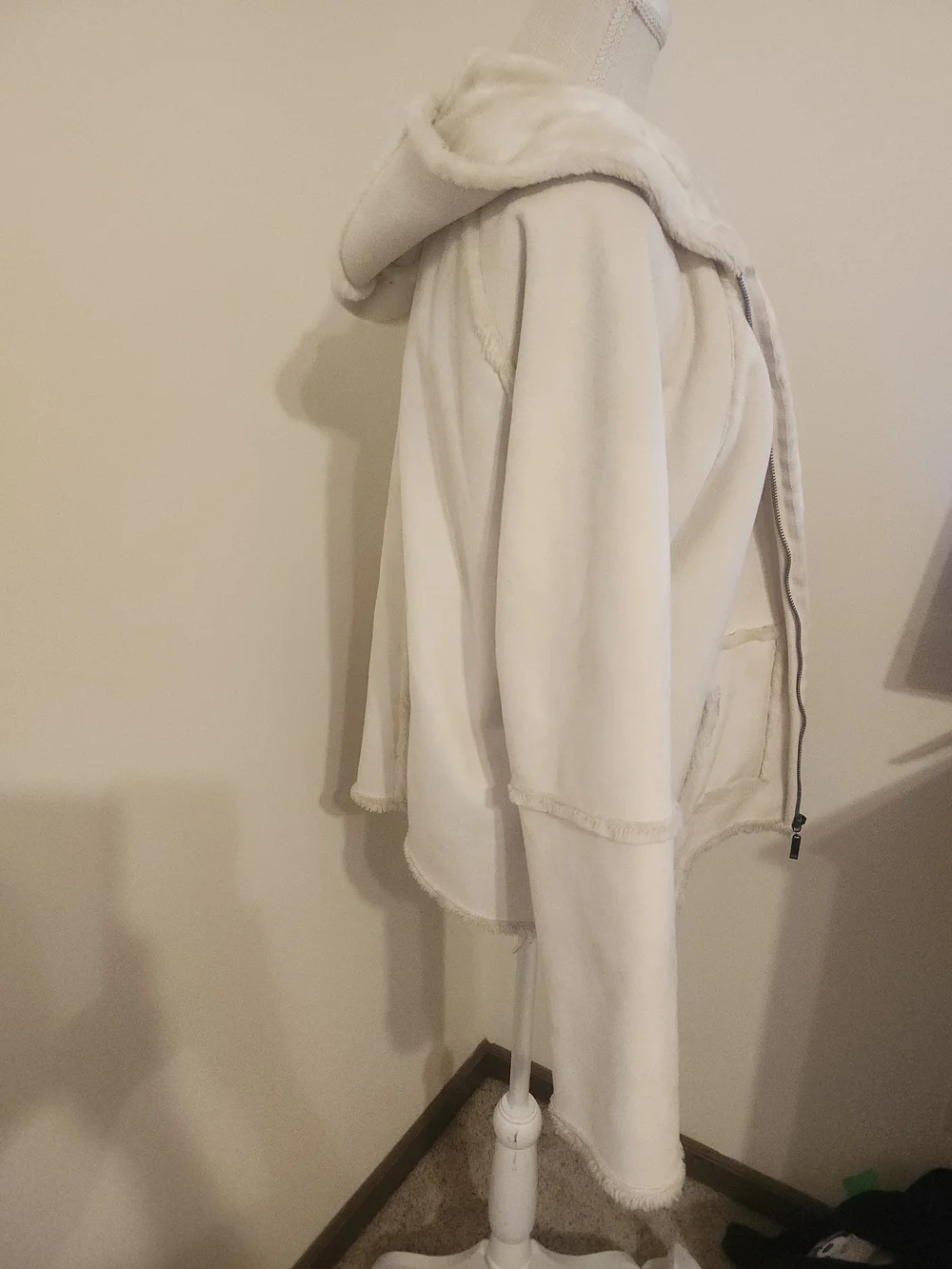 Liz Claiborne Cream Teddy Zip Front Hooded Jacket